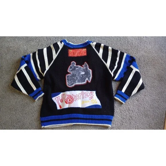 VTG Womens 80’s A’Milano Sweater Cardigan Motorcycle Colorful Boho Grunge Sz M - Picture 7 of 8